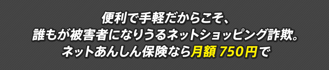 便利で手軽だからこそ、誰もが被害者になりうるネットショッピング詐欺。ネットあんしん保険なら月額750円で